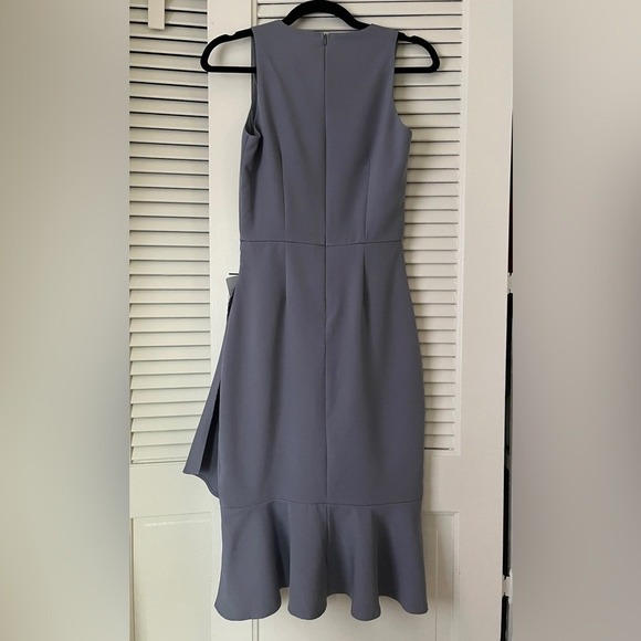 NWT Missguided Crepe Blue Gray Sleeveless Midi Cocktail Dress Ruffle Hem  Sz 2 - Picture 2 of 10